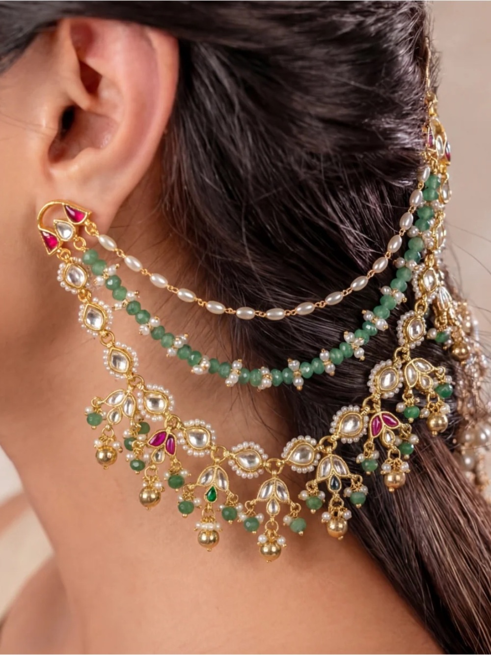 Pachi kundan Ear Chain